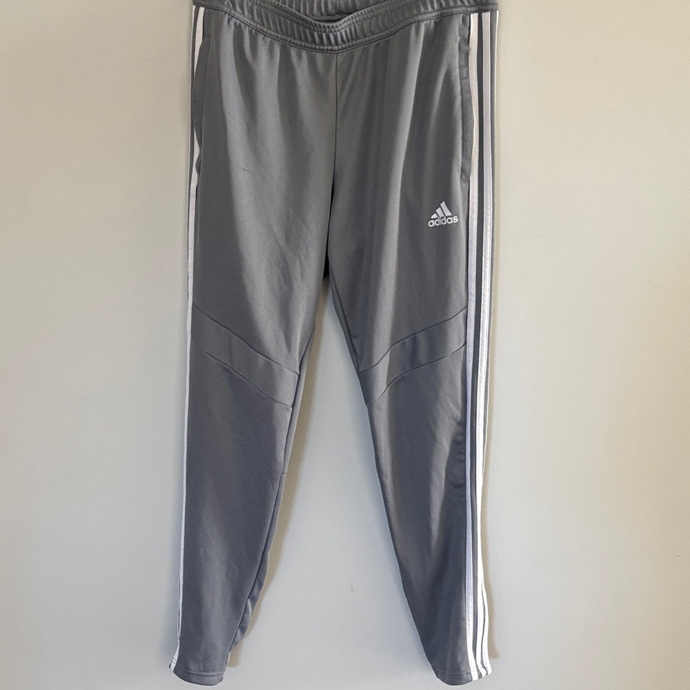 Adidas Gray Joggers with White Stripes
